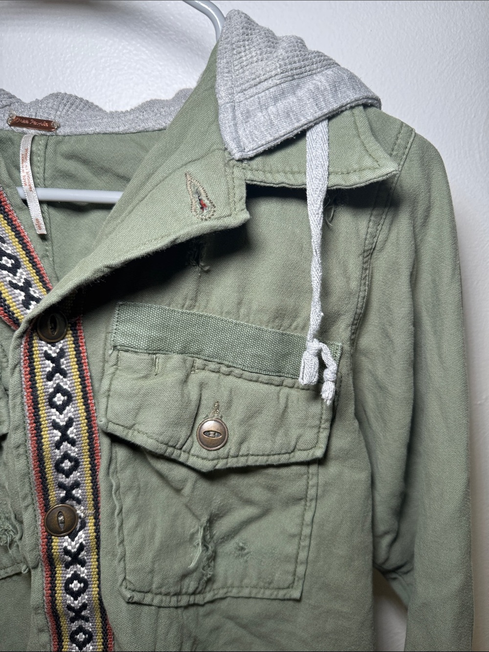 Free people Olive Green Hooded Jacket with Embroidered Trim size S - Picture 5 of 9